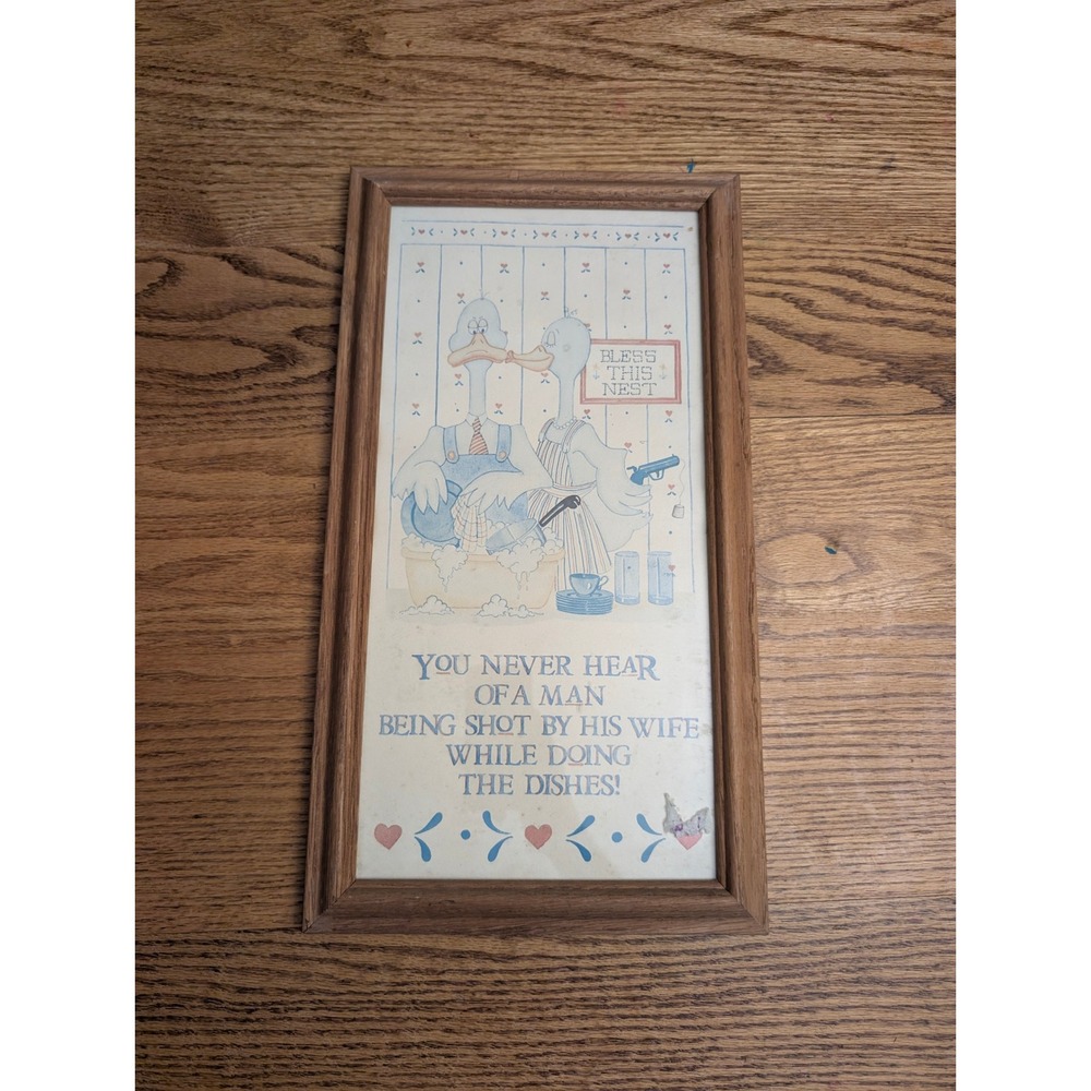 Vintage Framed Goose Art Humorous Kitchen Wall Decor 19.5x9.5 Husband Wife